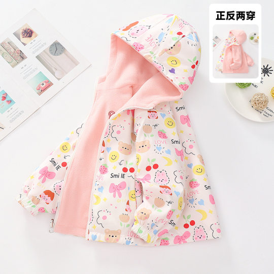 Girls' polar fleece jacket double-sided spring and autumn 2026 new children's fleece jacket plus velvet style top