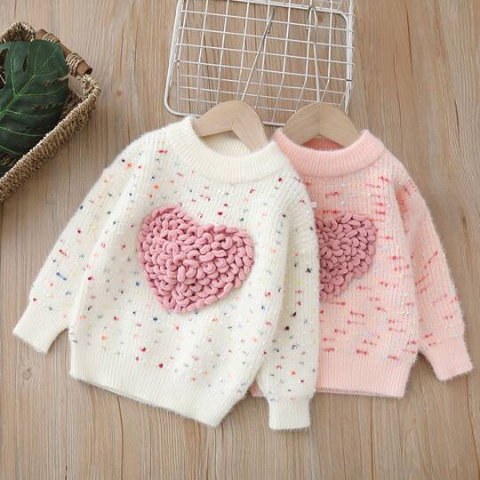 Girls Sweet Korean Tops 2026 New Autumn and Winter Baby Girl Sweaters Sweaters Love Thickened Sweaters