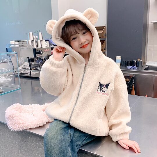 Kuromi Girls' Velvet Thick Jacket Autumn and Winter 2026 New Children's Polar Fleece Hooded Sweatshirt Girls' Wool Sweater