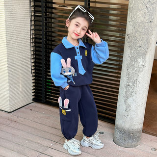 Judy Rabbit Police Officer Girls' Fleece Sweatshirt Set Winter 2026 New Fashionable Children's Tops and Pants