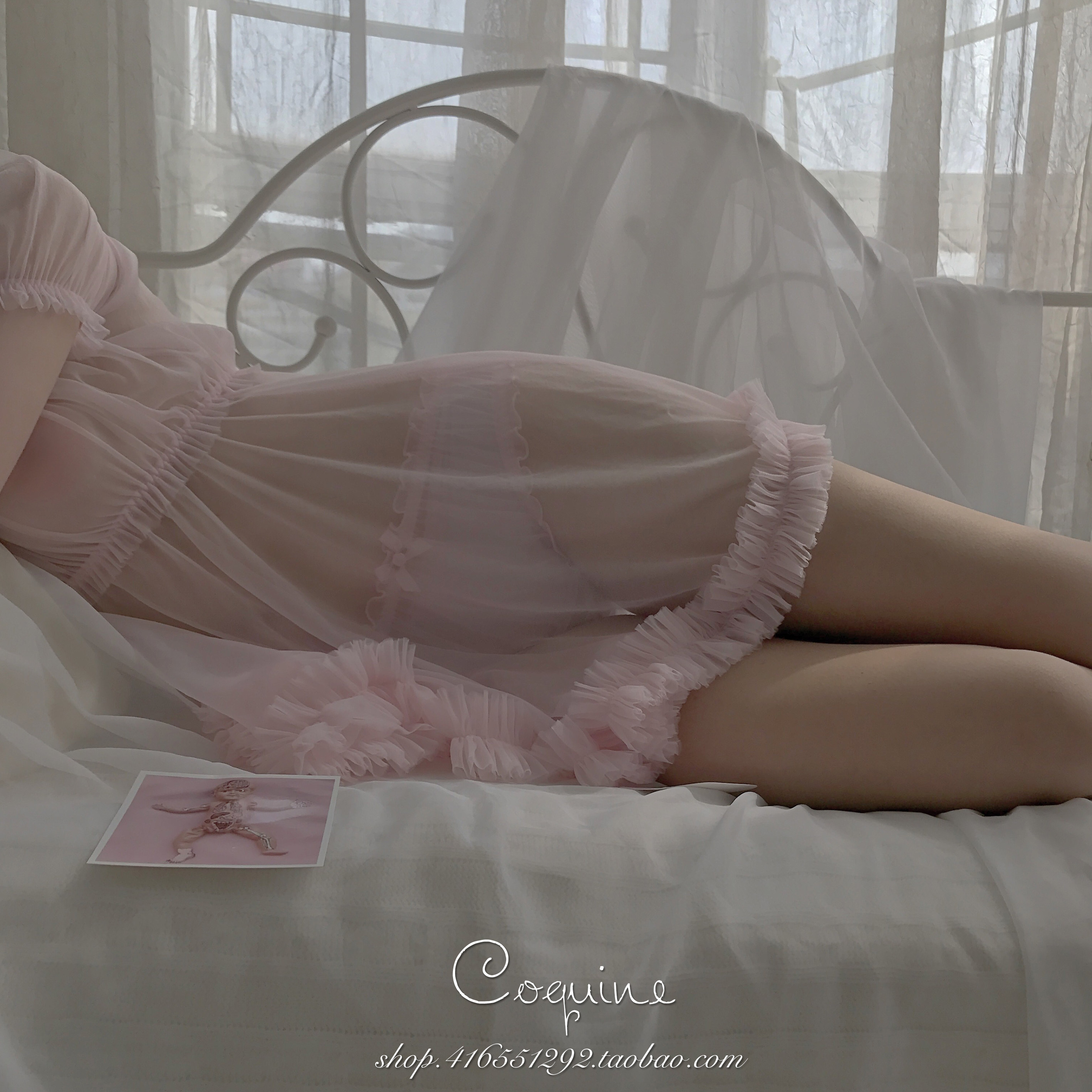 Coquine 100% handmade baby mesh puff sleeve dress set