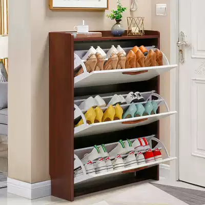 Into the door ultra-thin flip bucket simple modern shoe cabinet home storage 17cm shoe rack black walnut porch cabinet solid wood color