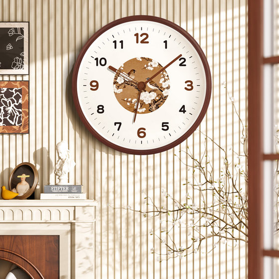 Medieval style wall clock living room 2026 new high-end solid wood wall clock silent clock home Song style aesthetics