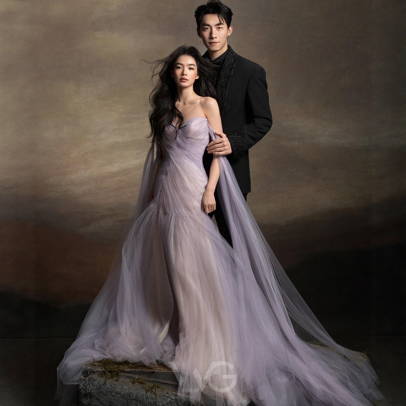 Photo Studio Photo Shoot Theme Celebrity Style Purple Evening Dress New Strapless Engagement Wedding Dress Photography Clothing