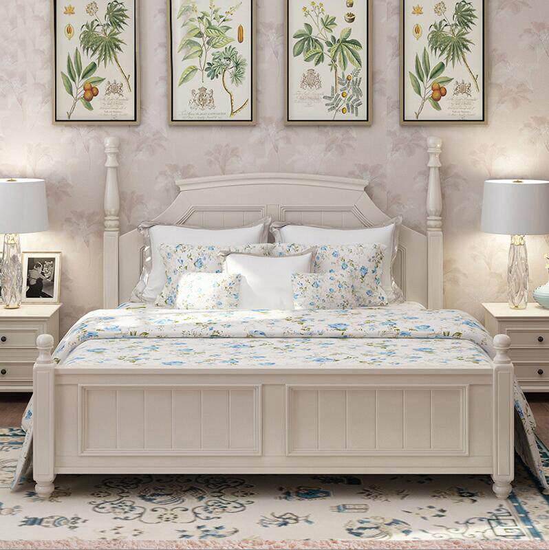 American light luxury solid wood bed 15m double bed modern minimalist white wedding bed princess bed 18m high box bed