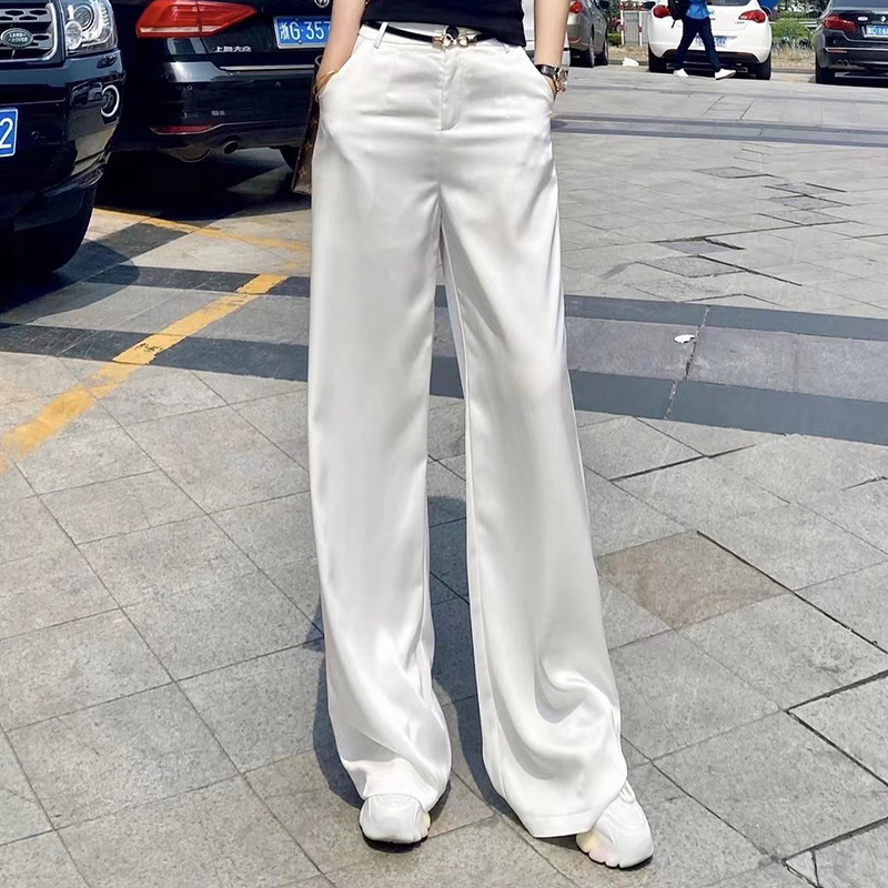 Off-White Drapey Acetate Wide-Leg Pants for Women, Spring/Summer 2026 New High-Waisted Slimming Satin Casual Straight-Leg Pants