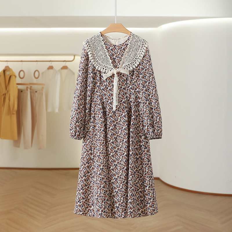 Mocha O ● Pastoral Style Floral Fresh Dress with Tie Waist Long Skirt 2026 Spring New Style Women's Clothing.