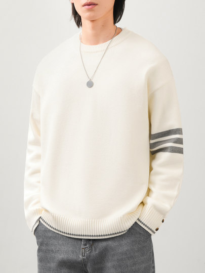 Chun Tuan 720G Heavy Striped Sweater Men's Winter American Retro Thickened Warm Round Neck Lazy Bottoming Sweater