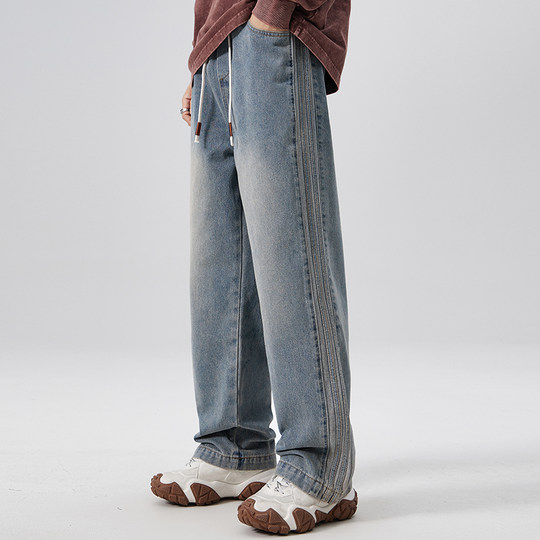 Black Jeans for Men, Spring and Autumn 2025 New Style, Loose Fit, Straight-Leg Pants for Teenagers, High Street American Style Trendy Brand Cargo Pants