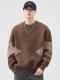 700G Heavy Knitted Sweater Men's Autumn and Winter 2026 New Thickened Warm Splicing Lazy Feeling Sweater Couple