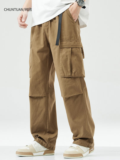 American-Style Pure Cotton Cargo Pants for Men 2024 New Summer Trendy Brand Cool Loose Jogger Pants Casual Straight-Leg Trousers