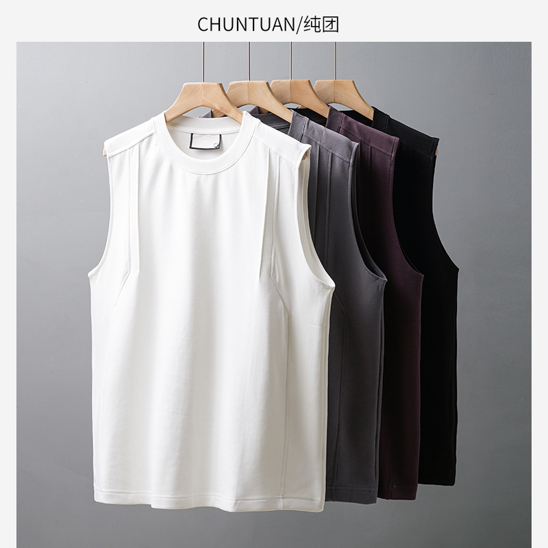 [Airy Feel] 300g Heavyweight Sleeveless Vest for Men, Summer Loose Breathable Sports Fitness Wide Shoulder Sleeveless T-Shirt for Men