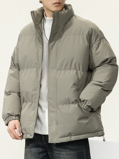 Thickened Stand-Up Collar Cotton Jacket for Men, Winter 2024 New American Style Warm Cotton Coat, Hoodless Puffer Jacket for Teenagers
