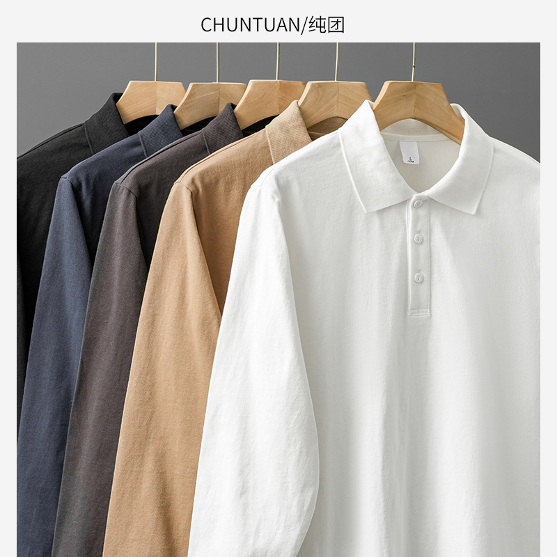 320g Heavyweight Pure Cotton Polo Shirt Men's Long-Sleeved Autum New American Style White Base Shirt Casual Lapel Sweatshirt 320g Heavyweight Pure Cotton Polo Shirt Men's Long-Sleeved Autum New American Style White Base Shirt Casual Lapel Sweatshirt