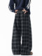 Pure heavyweight plus velvet plaid casual pants for men in winter, thickened and warm, American retro loose wide-leg straight trousers