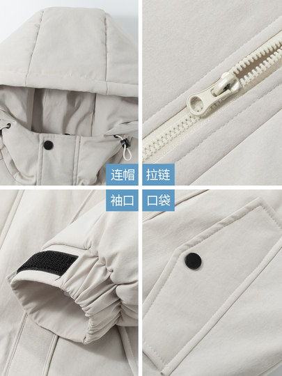 Pure cotton-padded jacket for men, winter American deconstructed jacket, thickened warm hooded cotton-padded jacket, trendy workwear jacket