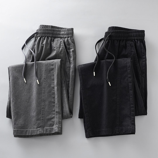 Heavy overalls men's spring American fashion brand handsome wide-leg casual pants loose retro straight cotton logging pants