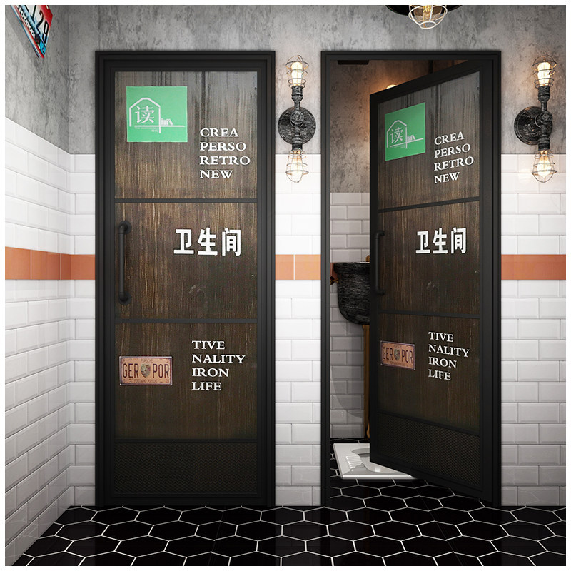 Retro solid wood door industrial wind iron dressing room door creative dining room bar door wash room door toilet door custom