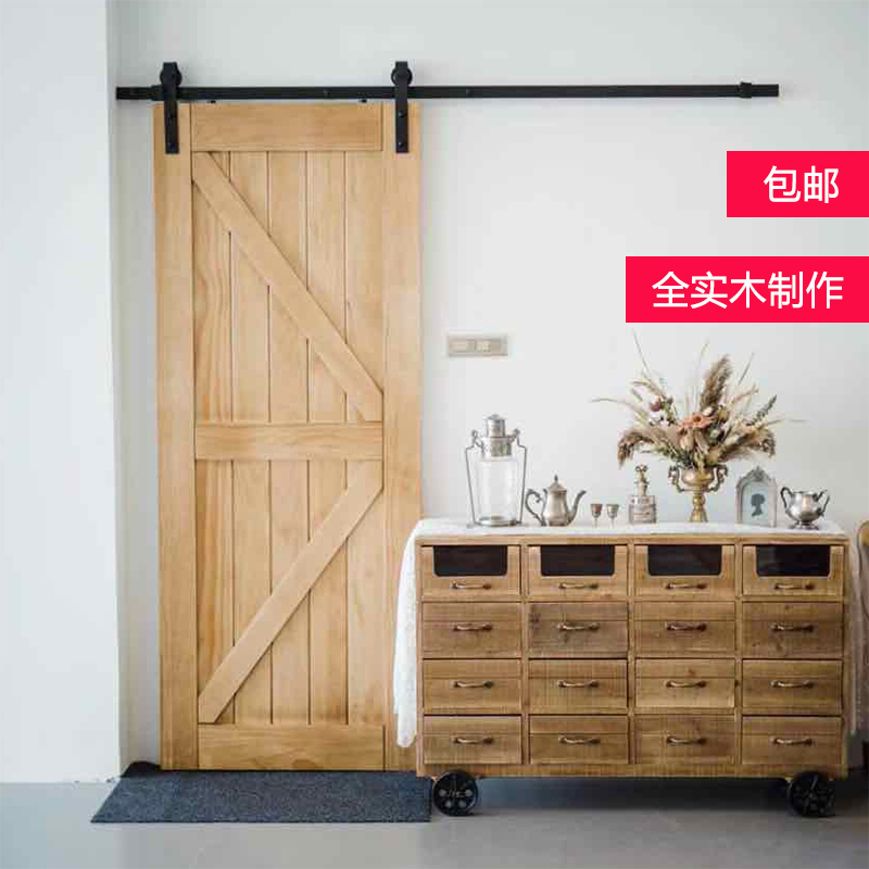 Custom barn door Nordic powder room Solid wood sliding door Log hanging wheel door Vintage sliding door Kitchen hanging sliding door