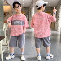 Childrens fashion childrens clothing Boys summer suit handsome and fashionable summer short-sleeved 2021 new net red foreign style middle and large children