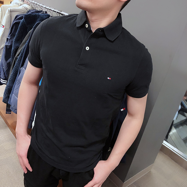 Tommy Hilfiger Men's Summer Business Casual Solid Color Versatile Slim-Fit Short-Sleeve Polo Shirt Slim Fit