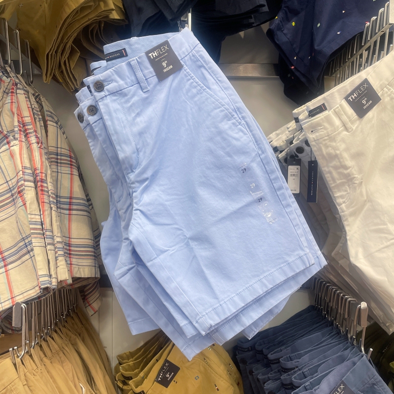 Tommy Hilfiger Men's New Summer Casual Fashion Solid Color Versatile Slightly Elastic Slim Straight Shorts