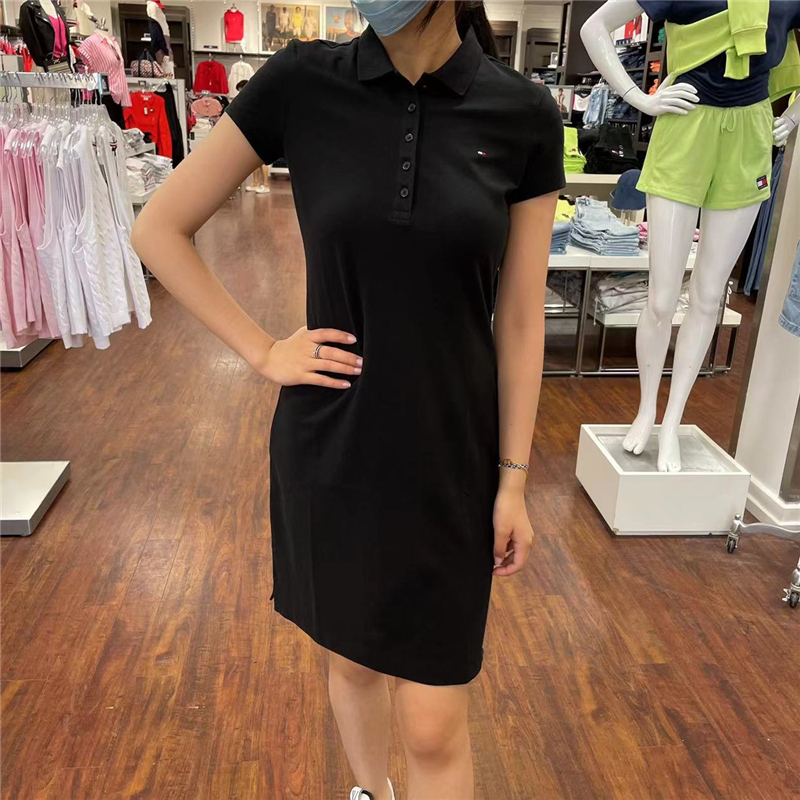 Tommy Hilfiger Women's New Summer Business Casual Versatile Solid Color Short-Sleeved Polo Dress Ol Style Tommy Hilfiger Women's New Summer Business Casual Versatile Solid Color Short-Sleeved Polo Dress Ol Style