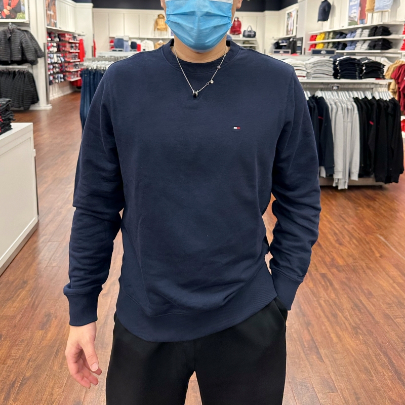 Tommy Hilfiger Men's New Autumn Casual Simple Solid Color Versatile Classic Round Neck Pullover Sweatshirt