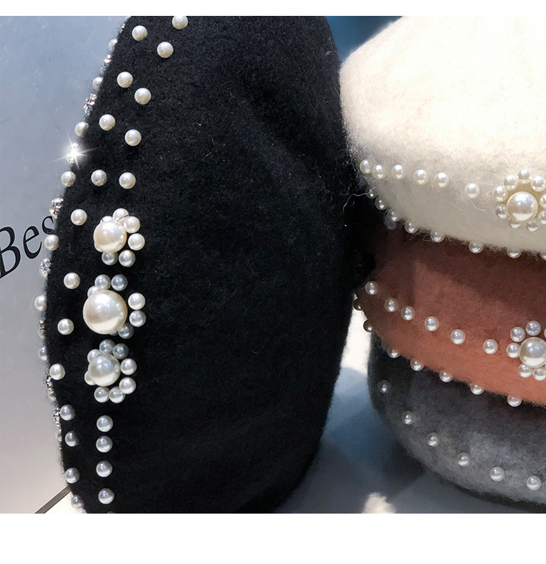 112g Weight Beret Hat Hats Type Holiday Occasion Wool Blend Material Women's Sweet Solid Color Pearl Eaveless Beret Hat