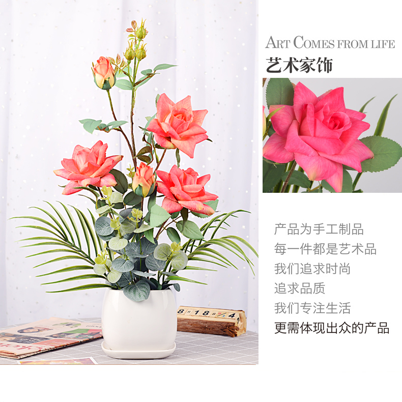 Hoa hoa hồng giảm thiểu hoa trang trí nhà phòng khách bàn ăn hoa bonsai lụa hoa trang trí hoa mẫu chậu cây cây bàng giả
