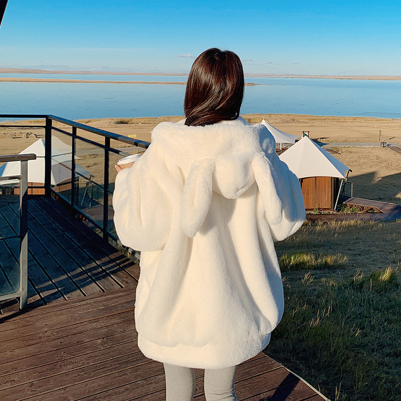Cute Bunny Ears Lamb Wool Coat for Women, Winter 2026 New Style, Fleece-Lined, Thickened, Soft and Fluffy Cotton Jacket Cute Bunny Ears Lamb Wool Coat for Women, Winter 2026 New Style, Fleece-Lined, Thickened, Soft and Fluffy Cotton Jacket