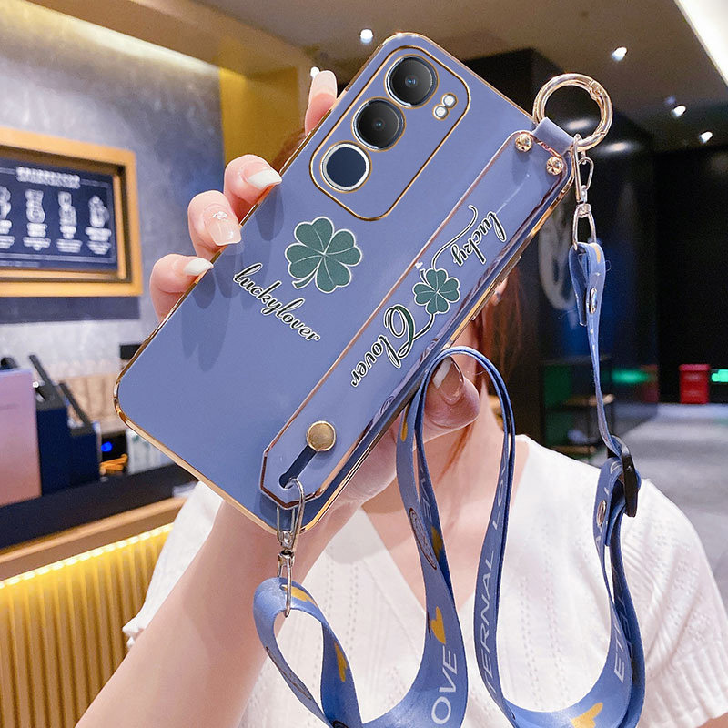 Suitable for Vivo Y50 Phone Case 5g Silicone Protective Cover Vivo Y50M Full Coverage Anti-Drop V2443A High-End Feel Vivo Soft Case Vivo Female 5g Wrist Strap Can Be Worn as a Lanyard Fresh and Simple New Style