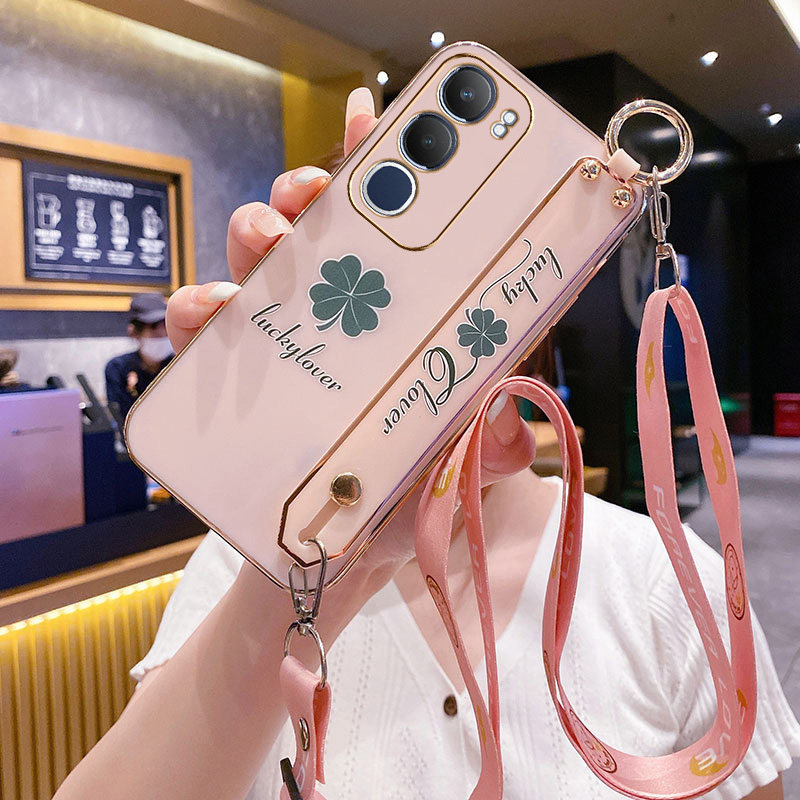 Suitable for Vivo Y50 Phone Case 5g Silicone Protective Cover Vivo Y50M Full Coverage Anti-Drop V2443A High-End Feel Vivo Soft Case Vivo Female 5g Wrist Strap Can Be Worn as a Lanyard Fresh and Simple New Style