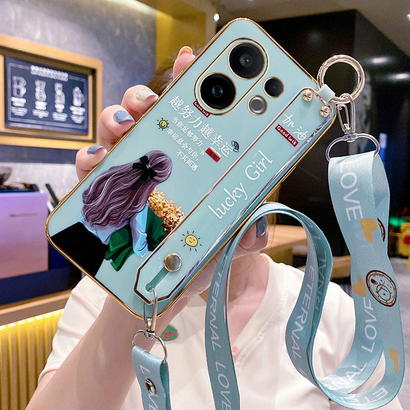 Suitable for Vivo X200Fe Phone Case, Vivo Protective X200Fe International Overseas Version Silicone Case V2503 Full Coverage Anti-Drop 5g Wristband Stand Soft Case for Women with Lanyard, High Aesthetic Niche New Trendy Model