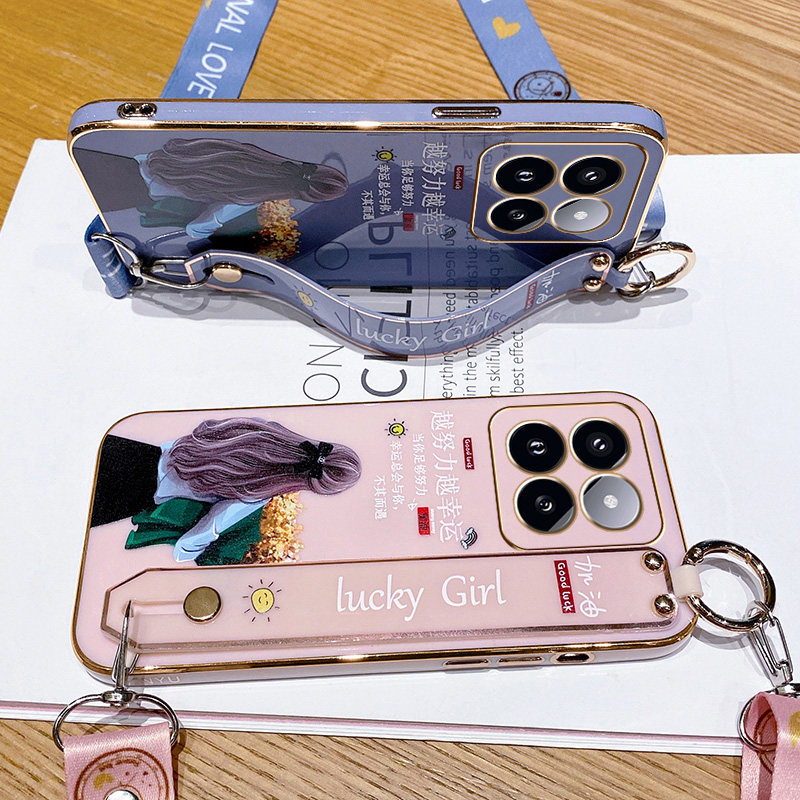 Suitable for Xiaomi 15t Phone Case, Xiaomi15Tpro Protective Silicone Cover, 5g Full Coverage Anti-Drop Mi15T Wristband Stand, Por Soft Case, 15Tp Women's 5g New Crossbody Lanyard, Niche High-End Trendy