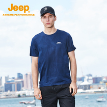 Jeep short-sleeved T-shirt male pure cotton-collar loose sweat-sucker air-to-out outdoor sports clothes and shirt big summer