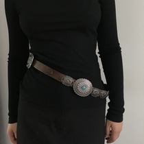 Japan FC new old carved ethnic style belt autumn new casual all-match western pattern gemstone belt