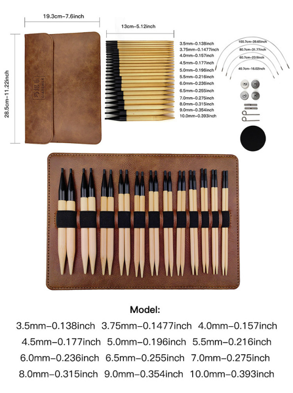 Qiaozhiluo Detachable Black Aluminum Head Bamboo Circular Knitting Needles, Detachable Bleached Bamboo Circular Knitting Needles, 12-Piece Set of Yarn Needles