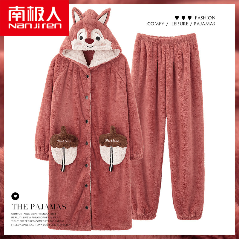South Pole Long version plush sleeping robe woman winter coral suede home in winter style pyjamas velvet flannel home for winter