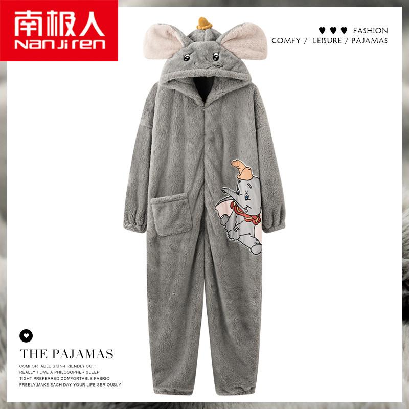 Antarctic coral fleece pajamas female autumn and winter one-piece cartoon animation cute students thickened flannel home clothes