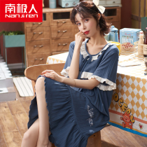 South Pole Sleeping Dress Woman Summer Pure Cotton Loose Weight mm200 Catty Overweight Overweight Pregnant Woman Sleepwear Pregnancy 4XL