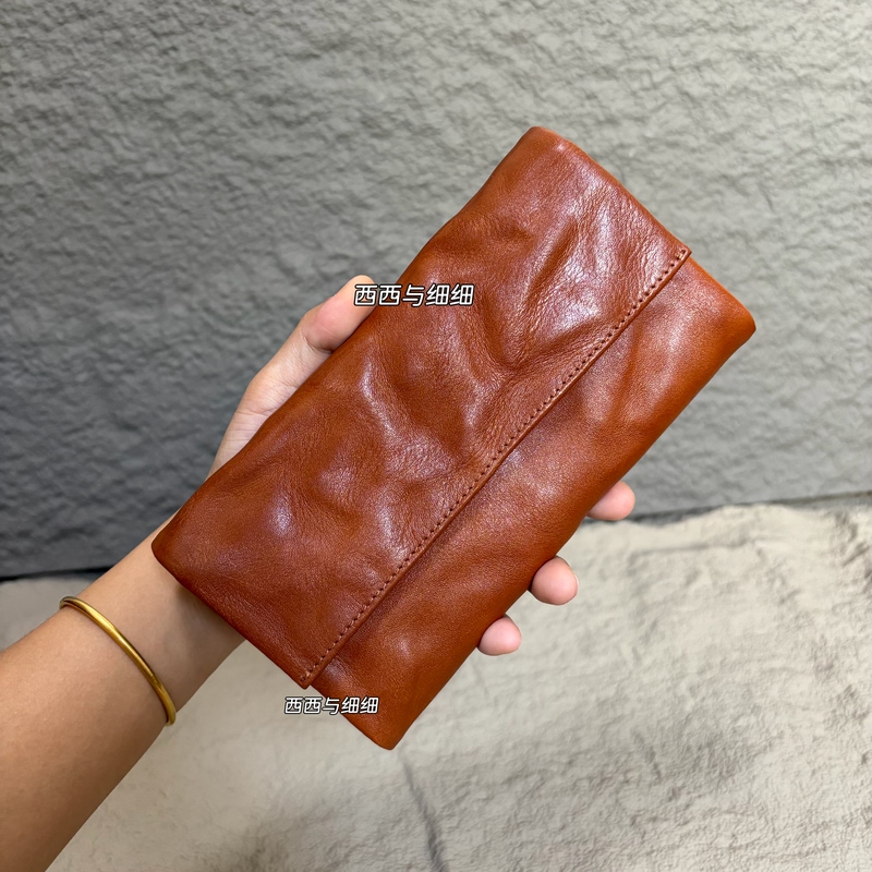 First-Layer Cowhide Long Wallet Clutch Bag Unisex Clutch Bag Wallet Card Holder Id Holder Storage Bag Simple Design