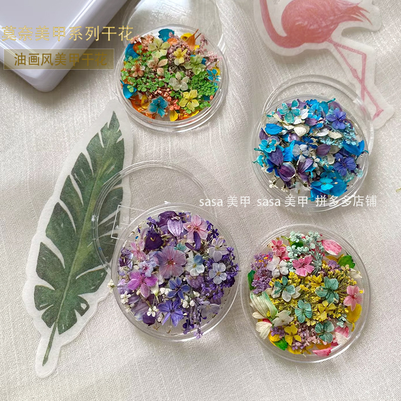 Japanese Style ins Floral Nail Art Dried Flowers Monet Garden Oil Painting Small Floral Mixed Color DIY Materials Nail Decoration New