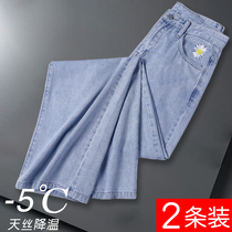 High-waisted tencel jeans womens straight loose summer thin 2021 New thin drape ice silk wide leg pants