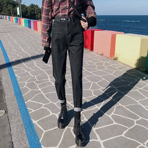 Black high-waisted jeans womens loose autumn 2021 New slim Joker Harun Daddy pants