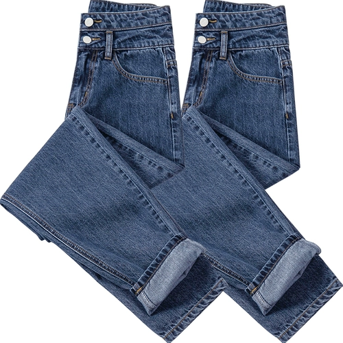 Флисовые штаны, демисезонные джинсы с начесом, приталенные леггинсы, 2024 года, высокая талия, свободный крой