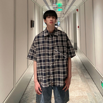 SC 2021 summer Korean version retro loose BF style sub-shirt short-sleeved ins wild check shirt mens tide