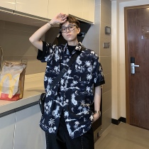 SC21 summer sailing half sleeve pineapple flower shirt Port wind retro loose bf senior sense beach short-sleeved shirt couple