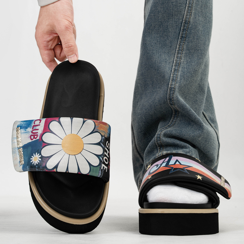 Daisy Rainbow Graffiti Velcro Slippers for Men and Women, Trendy Niche Thick-Soled Height-Increasing Slip-On Slippers, Non-Slip Beach Shoes Daisy Rainbow Graffiti Velcro Slippers for Men and Women, Trendy Niche Thick-Soled Height-Increasing Slip-On Slippers, Non-Slip Beach Shoes