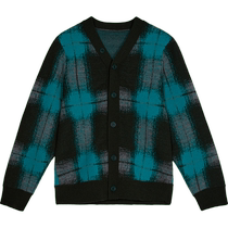 pomme fluffy cardigan sweater V-neck plaid smiley button comfortable spring clothing for boys and girls Jiangnan cloth big children